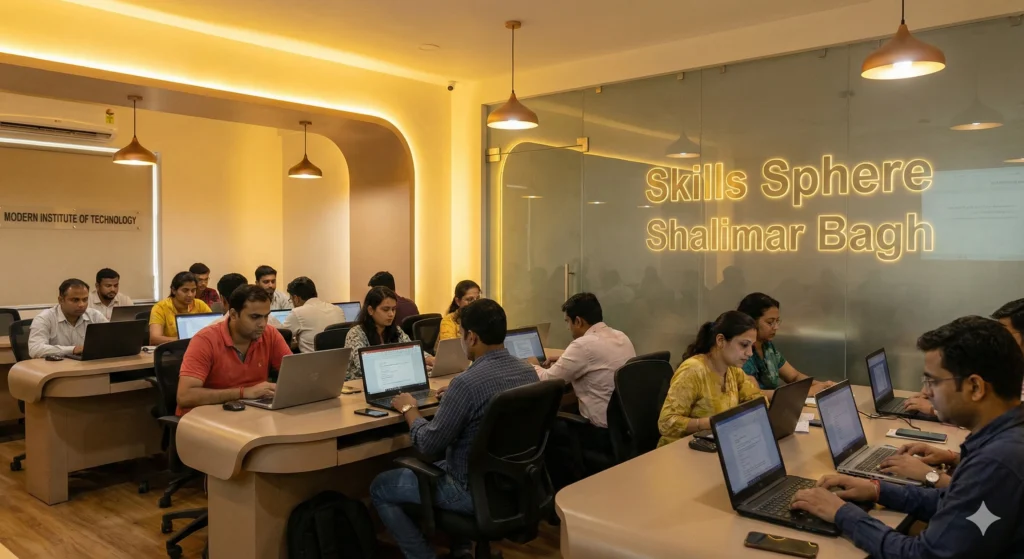 Students attending skill development class at Skills Sphere Institute Shalimar Bagh.